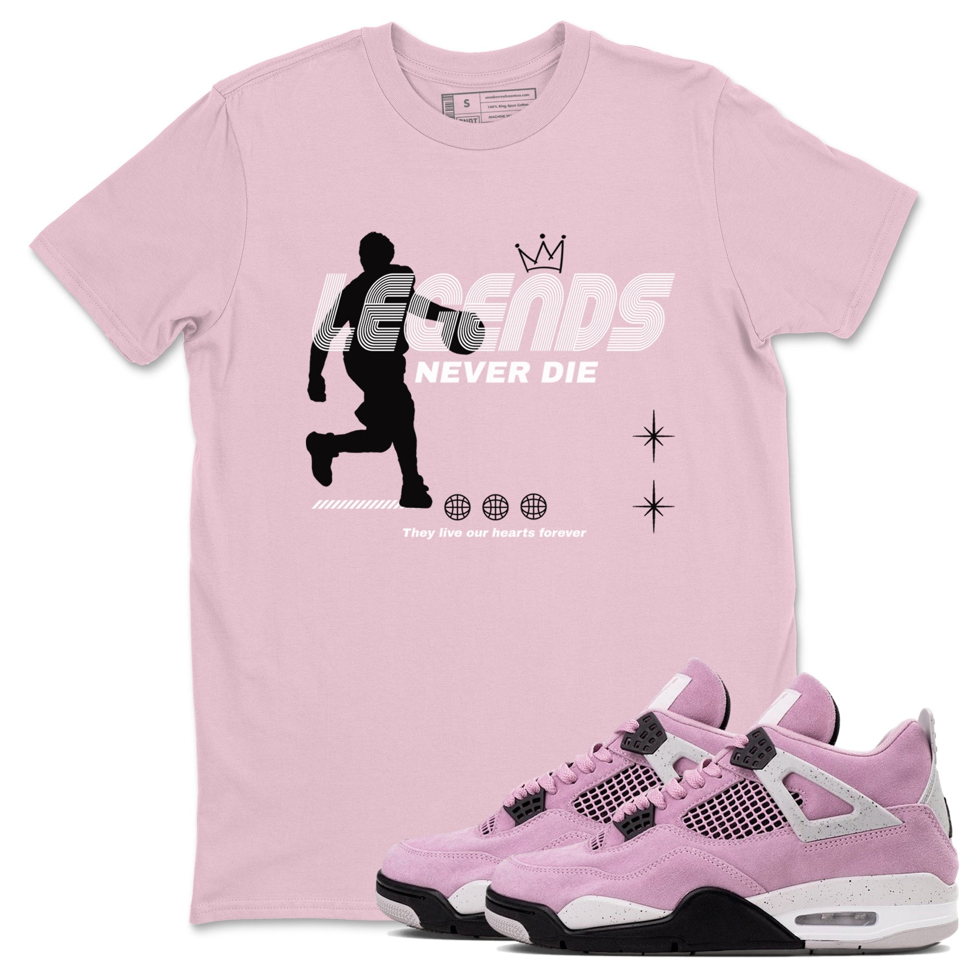 4s Retro Orchid shirts to match jordans Legends Never Die sneaker match tees Air Jordan 4 WMNS Orchid match shoes to clothes SNRT Sneaker Tees unisex cotton Pink 1 shirts
