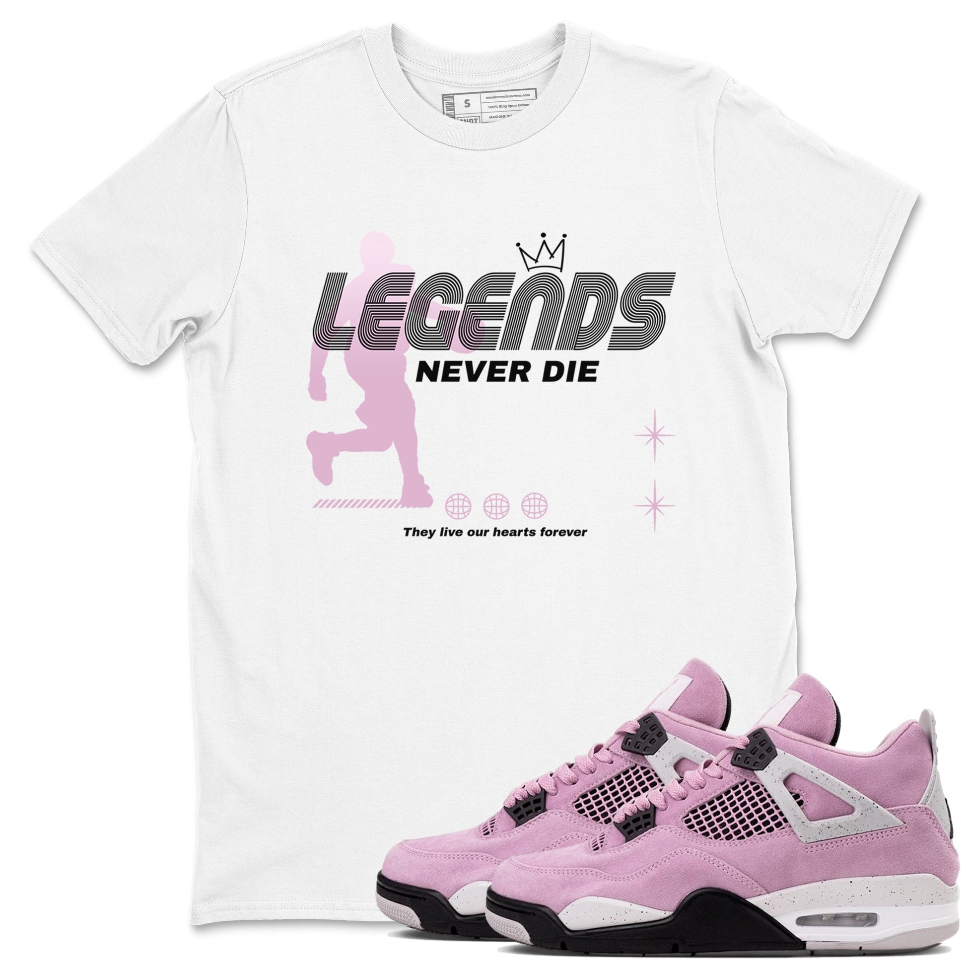 4s Retro Orchid shirts to match jordans Legends Never Die sneaker match tees Air Jordan 4 WMNS Orchid match shoes to clothes SNRT Sneaker Tees unisex cotton White 1 shirts