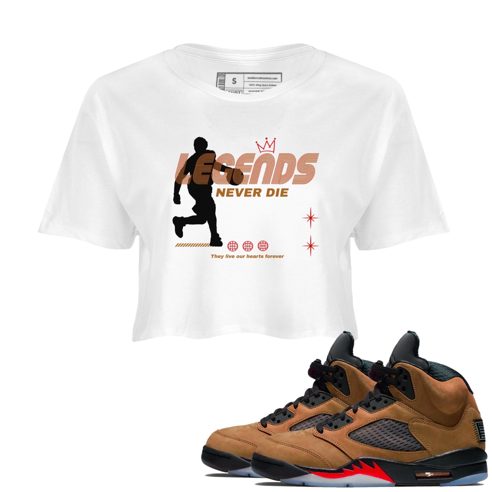 5s Archaeo Brown shirts to match jordans Legends Never Die sneaker match tees Air Jordan 5 Archaeo Brown match shoes to clothes SNRT Sneaker Tees unisex cotton White 1 crop tee