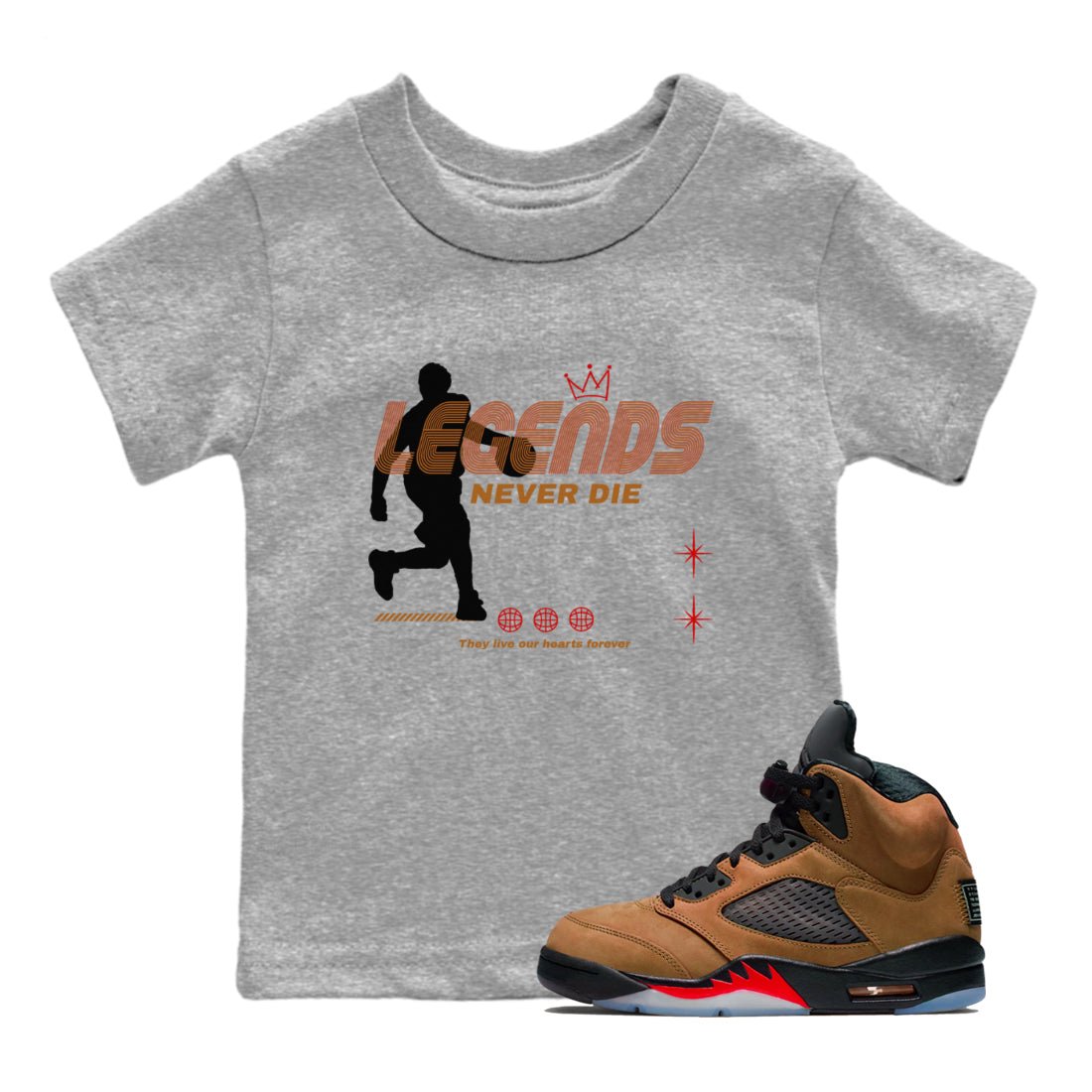 5s Archaeo Brown shirts to match jordans Legends Never Die sneaker match tees Air Jordan 5 Archaeo Brown match shoes to clothes SNRT Sneaker Tees Youth Baby Heather Grey 1 tee