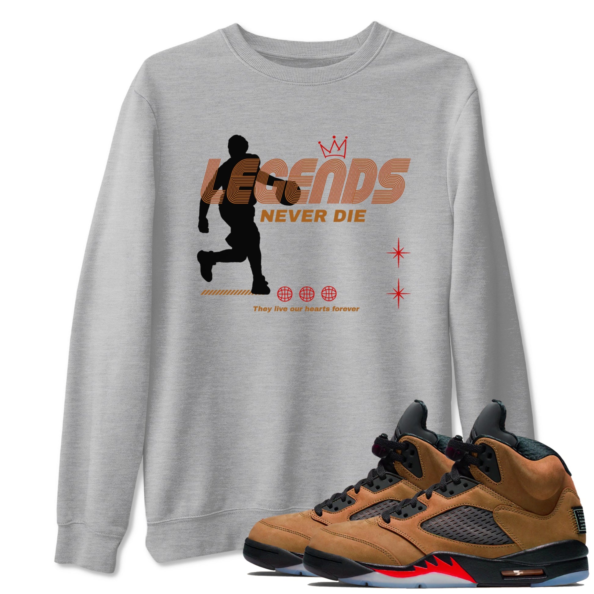 5s Archaeo Brown shirts to match jordans Legends Never Die sneaker match tees Air Jordan 5 Archaeo Brown match shoes to clothes SNRT Sneaker Tees unisex cotton Heather Grey 1 shirts