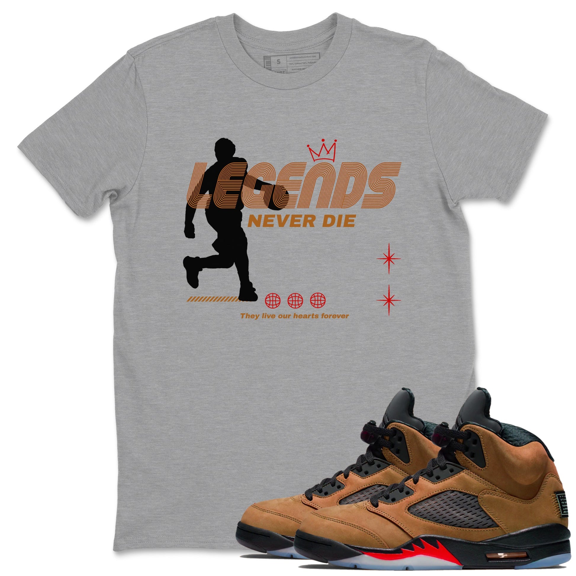 5s Archaeo Brown shirts to match jordans Legends Never Die sneaker match tees Air Jordan 5 Archaeo Brown match shoes to clothes SNRT Sneaker Tees unisex cotton Heather Grey 1 shirts