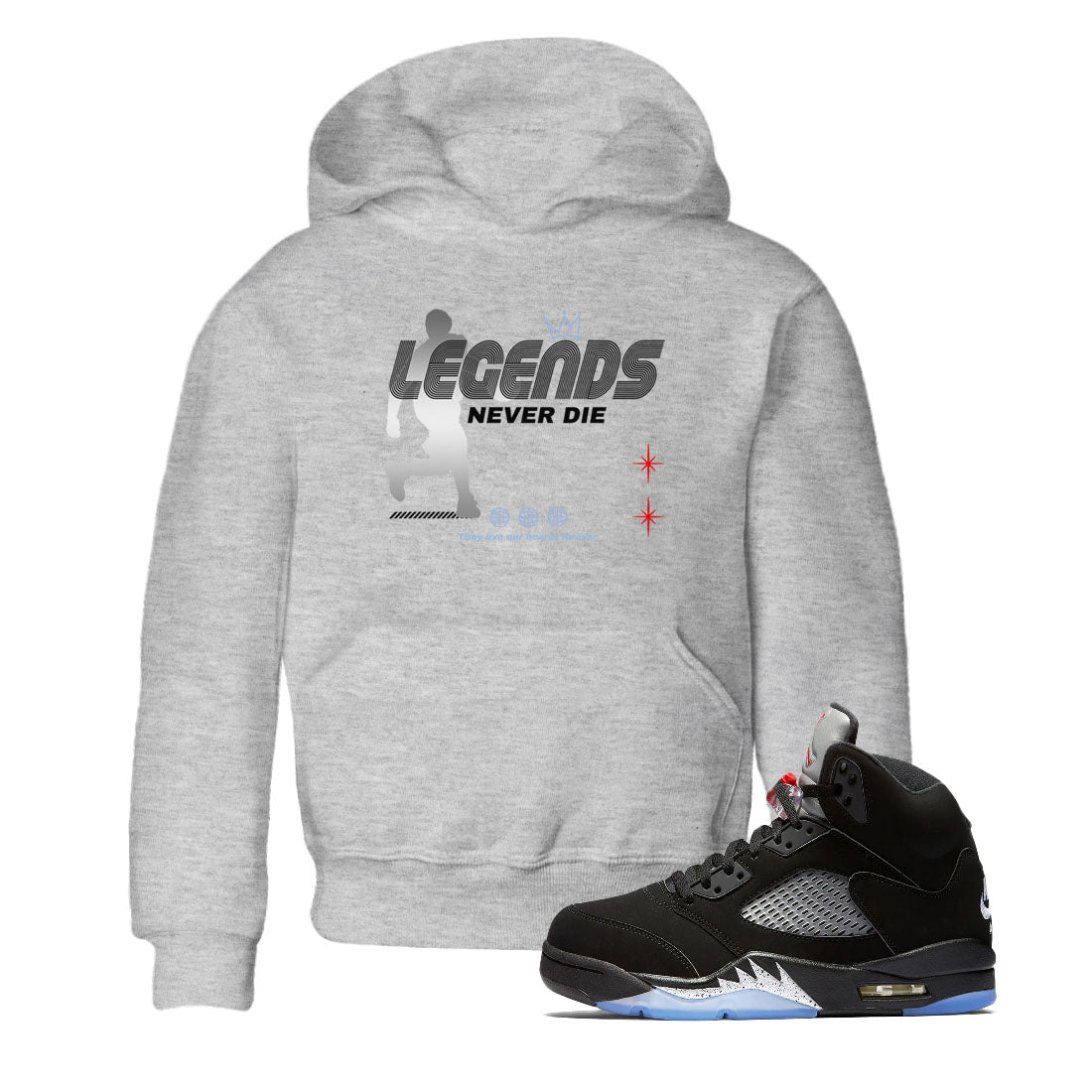 5s Black Metallic Reimagined shirts to match jordans Legends Never Die best t shirts to wear with jordans Air Jordan 5 Reimagined match shoes to clothes SNRT Sneaker Tees Youth Baby Heather Grey 1 tee