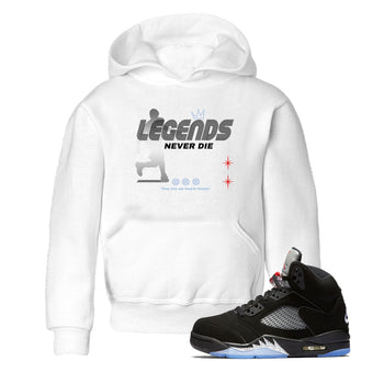 5s Black Metallic Reimagined shirts to match jordans Legends Never Die best t shirts to wear with jordans Air Jordan 5 Reimagined match shoes to clothes SNRT Sneaker Tees Youth Baby White 1 tee