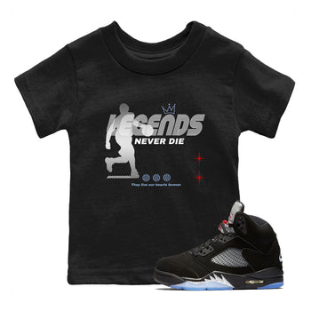 5s Black Metallic Reimagined shirts to match jordans Legends Never Die best t shirts to wear with jordans Air Jordan 5 Reimagined match shoes to clothes SNRT Sneaker Tees Youth Baby Black 1 tee