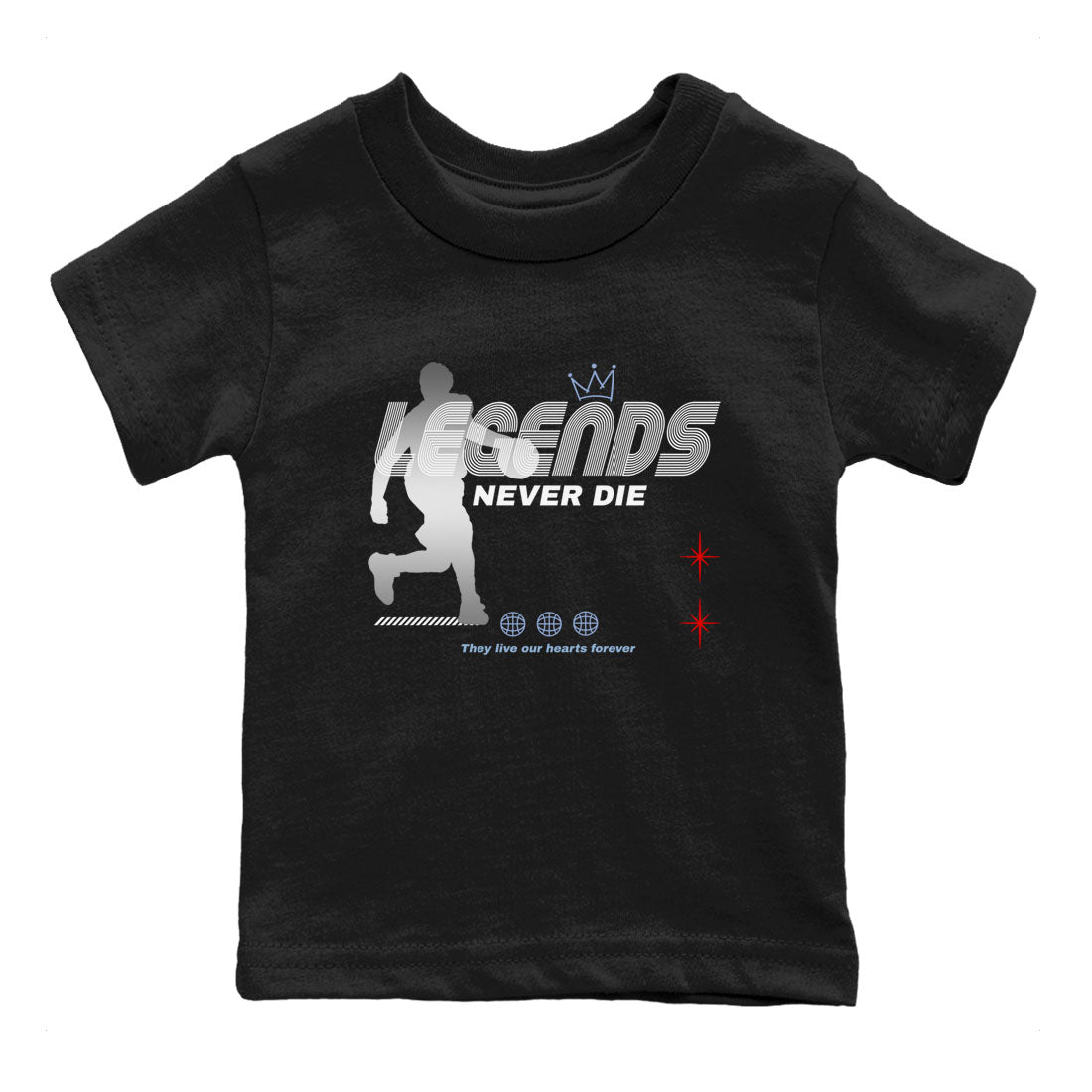 5s Black Metallic Reimagined shirts to match jordans Legends Never Die best t shirts to wear with jordans Air Jordan 5 Reimagined match shoes to clothes SNRT Sneaker Tees Youth Baby Black 2 tee