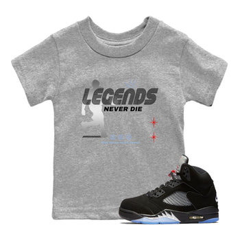 5s Black Metallic Reimagined shirts to match jordans Legends Never Die best t shirts to wear with jordans Air Jordan 5 Reimagined match shoes to clothes SNRT Sneaker Tees Youth Baby Heather Grey 1 tee