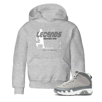9s Cool Grey shirts to match jordans Legends Never Die sneaker match tees Air Jordan 9 Retro Cool Grey match shoes to clothes SNRT Sneaker Tees Youth Baby Heather Grey 1 tee