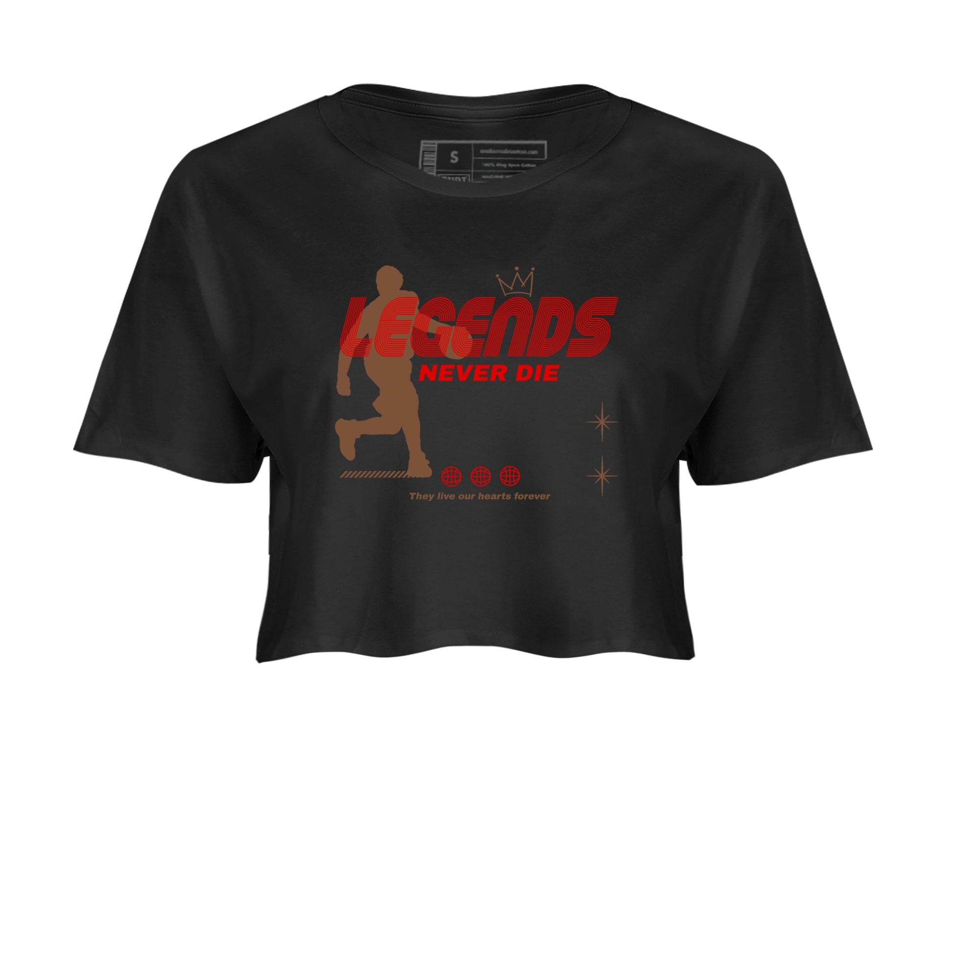 9s Olive shirts to match jordans Legends Never Die sneaker match tees Air Jordan 9 Olive match shoes to clothes SNRT Sneaker Tees unisex cotton Black 2 crop tee
