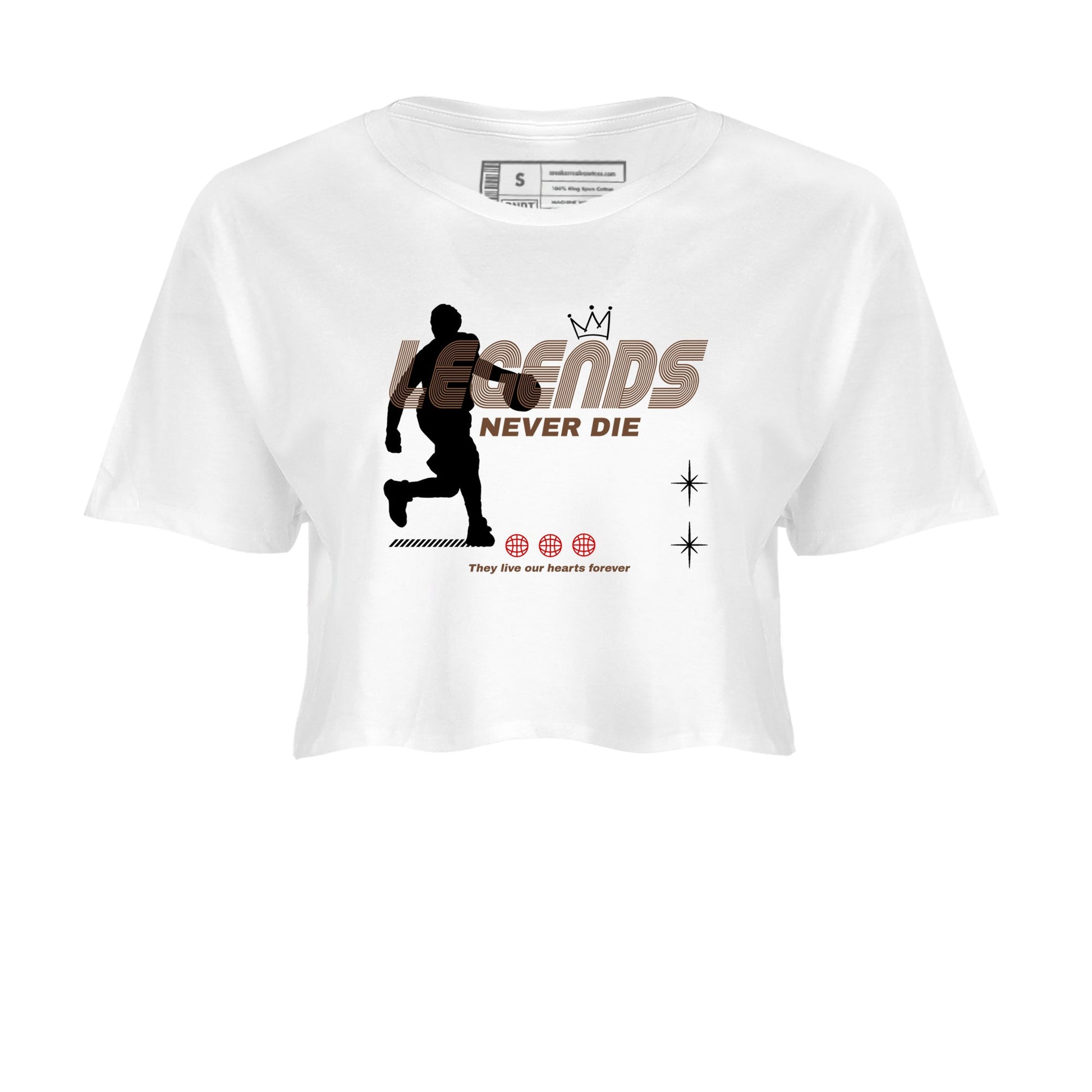 9s Olive shirts to match jordans Legends Never Die sneaker match tees Air Jordan 9 Olive match shoes to clothes SNRT Sneaker Tees unisex cotton White 2 crop tee