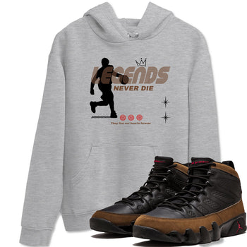 9s Olive shirts to match jordans Legends Never Die sneaker match tees Air Jordan 9 Olive match shoes to clothes SNRT Sneaker Tees unisex cotton Heather Grey 1 shirts