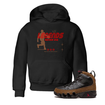 9s Olive shirts to match jordans Legends Never Die sneaker match tees Air Jordan 9 Olive match shoes to clothes SNRT Sneaker Tees Youth Baby Black 1 tee