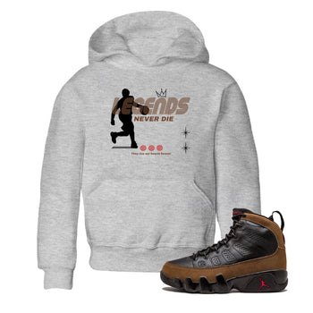 9s Olive shirts to match jordans Legends Never Die sneaker match tees Air Jordan 9 Olive match shoes to clothes SNRT Sneaker Tees Youth Baby Heather Grey 1 tee