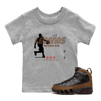 9s Olive shirts to match jordans Legends Never Die sneaker match tees Air Jordan 9 Olive match shoes to clothes SNRT Sneaker Tees Youth Baby Heather Grey 1 tee