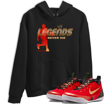 Sneaker match tees – Sneaker Tees To Match Nike KB 9 China Shoes KB 9 University Red and Metallic Gold – Legends Never Die Tee Black 1