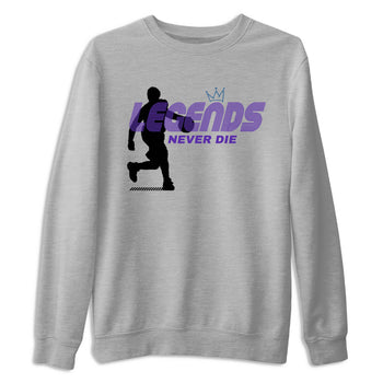 Sneaker Threads – Sneaker Tees To Match Nike KB 9 Hyper Grape – Legends Never Die Graphic Tee Heather Grey 2. Perfect for Jordan releases 2025 colorways. Perfect for purple basketball sneaker releases and legacy-inspired colorways for 2025 hoopers.