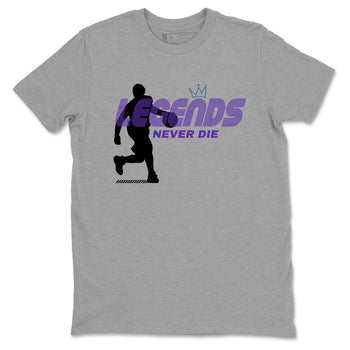 Sneaker Threads – Sneaker Tees To Match Nike KB 9 Hyper Grape – Legends Never Die Graphic Tee Heather Grey 2. Perfect for Jordan releases 2025 colorways. Perfect for purple basketball sneaker releases and legacy-inspired colorways for 2025 hoopers.
