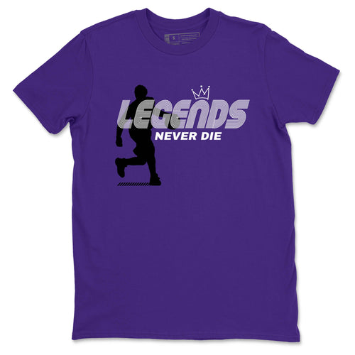 Sneaker Threads – Sneaker Tees To Match Nike KB 9 Hyper Grape – Legends Never Die Graphic Tee Purple 2. Perfect for Jordan releases 2025 colorways. Perfect for purple basketball sneaker releases and legacy-inspired colorways for 2025 hoopers.
