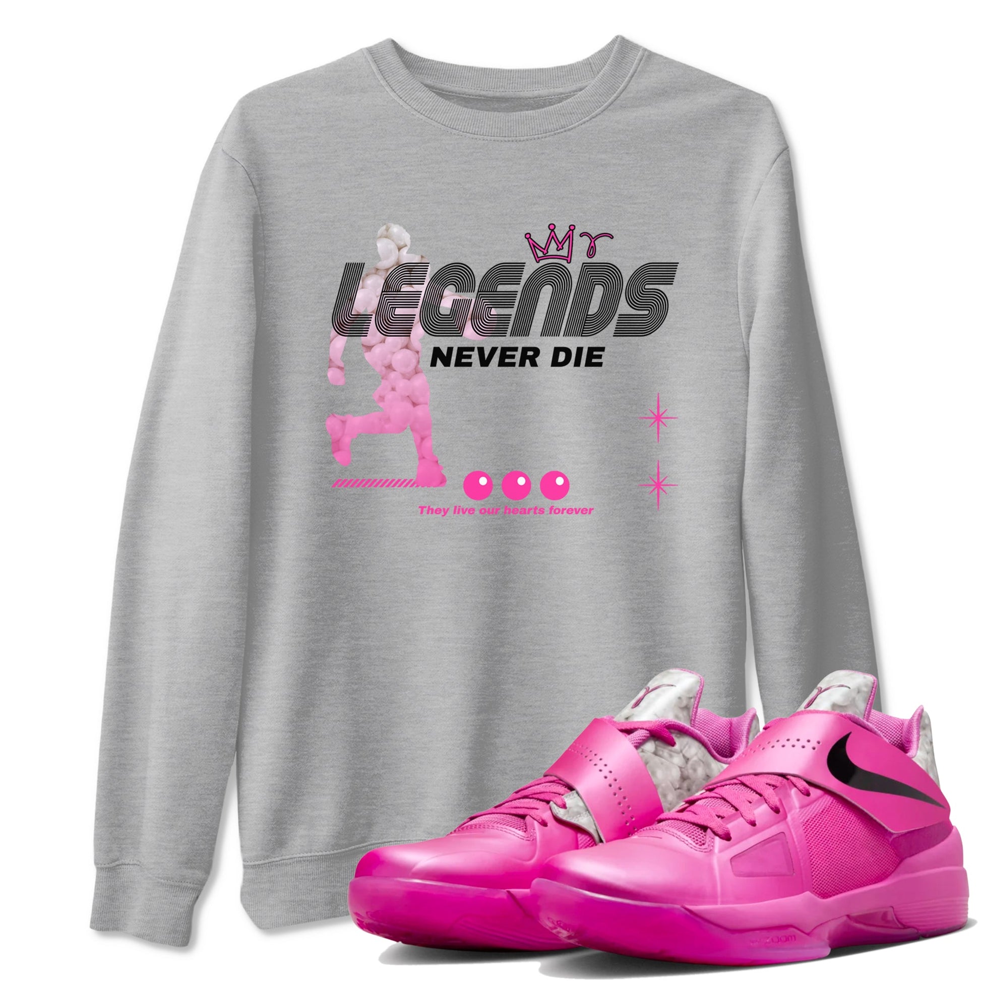 Nike KD 4 Retro Aunt Pearl shirts to match jordans Legends Never Die sneaker match tees Nike KD 4 Aunt Pearl match shoes to clothes SNRT Sneaker Tees unisex cotton Heather Grey 1 shirts