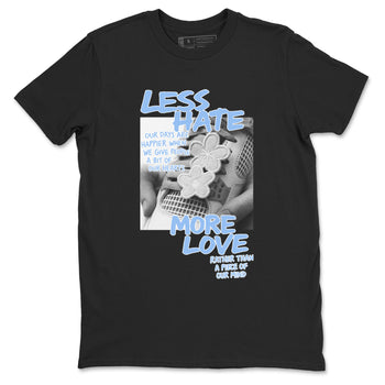Less Hate More Love sneaker match t-shirt styled to complete your fit with the Air Jordan 4 Aluminum sneakers, shown in Black 2.