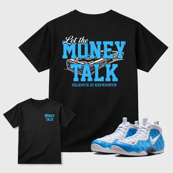 Let The Money Talk sneaker match t-shirt styled to complete your fit with the sneakers, Double side graphic tee. shown in Black.