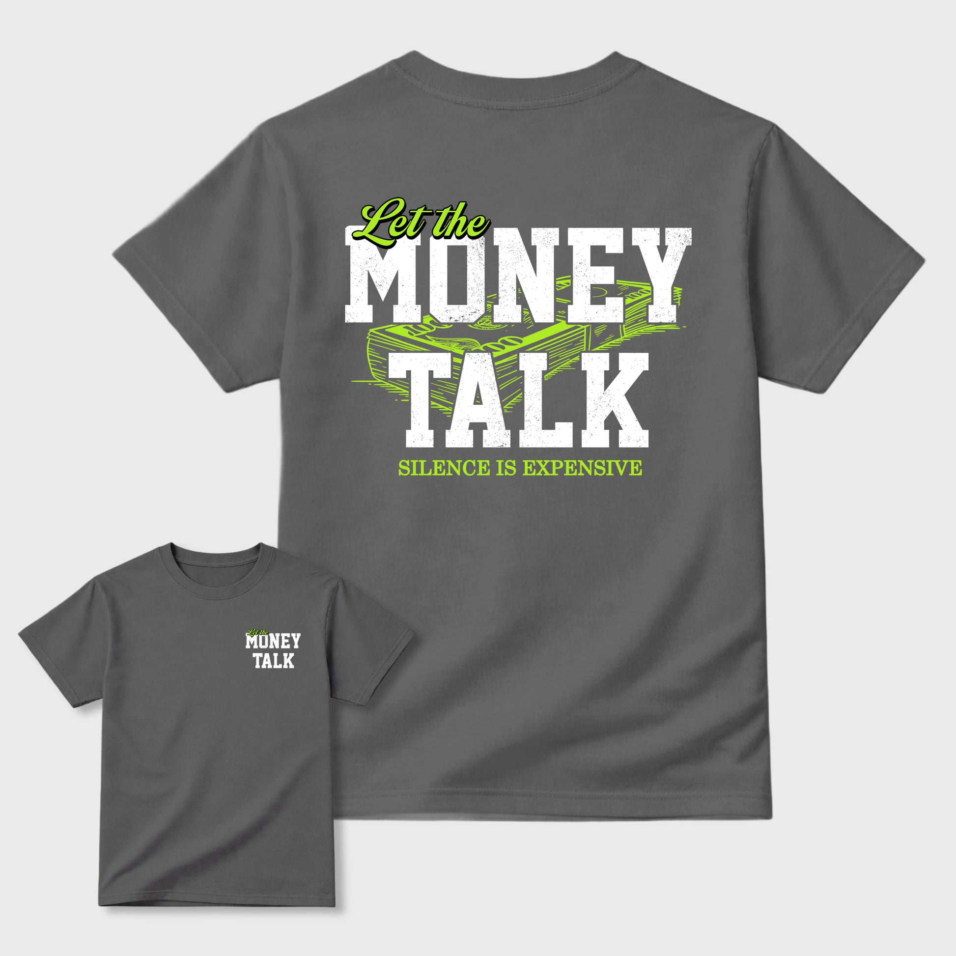 Let the Money Talk sneaker match t-shirt styled to complete your fit with the Air Max 90 Neon Yellow sneakers, shown in Cool Grey.