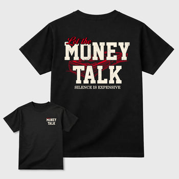 Let the Money Talkgraphic t-shirt. Streetwear sneakerfit. Sneaker outfit. Complete your fit with the AJ1 Flight Club sneakers,, shown in Black.