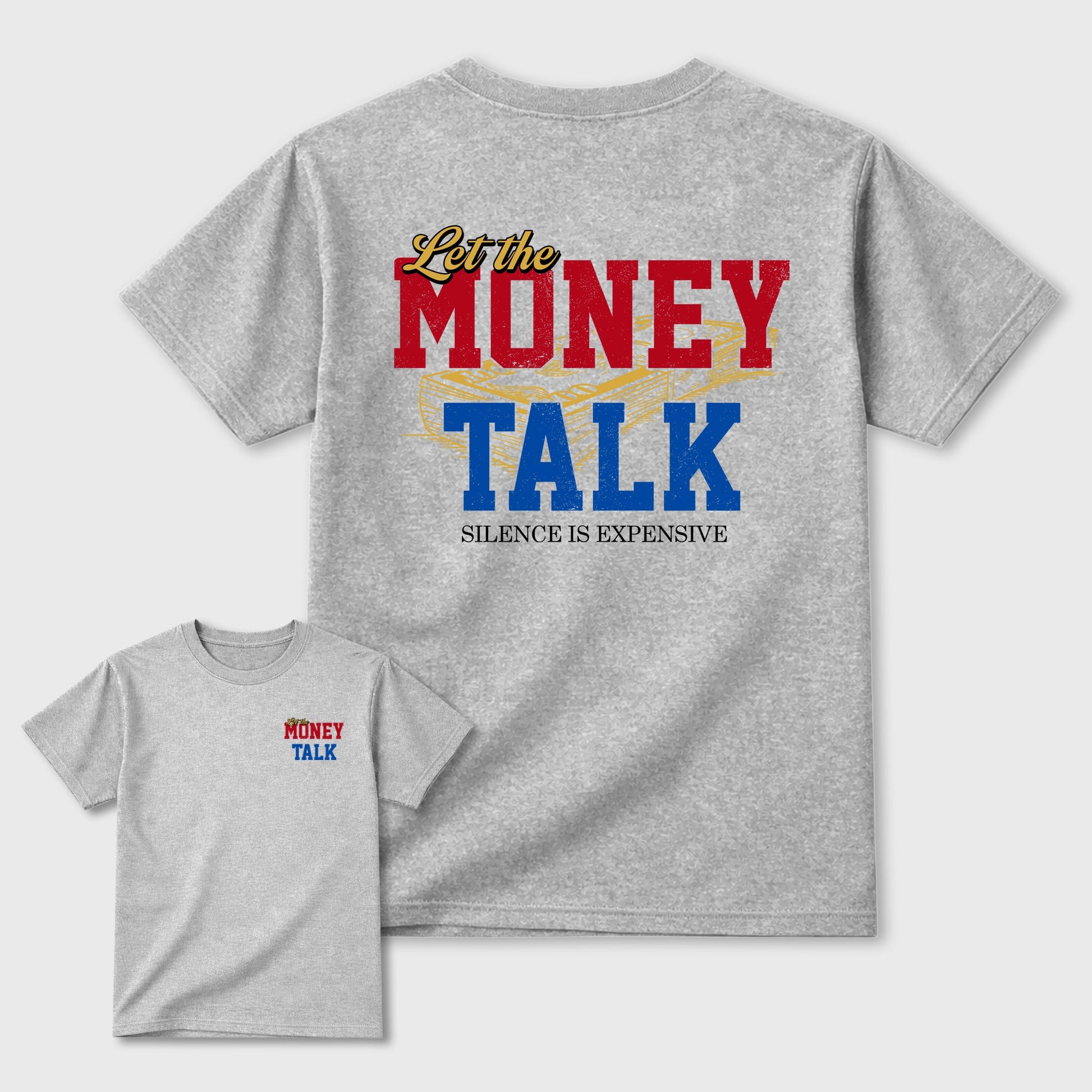 Let the Money Talk sneaker match t-shirt styled to complete your fit with the sneakers, shown in Heather Grey.