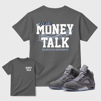 Let the Money Talk sneaker match t-shirt styled to complete your fit with the sneakers, shown in Cool Grey.