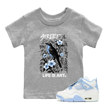 Air Jordan 4 Forget Me Not t-shirts to match jordans Life Is Art sneaker match tees 4s blue graphic tee for sneakerheads SNRT Sneaker Tees Youth Baby Heather Grey 1 tee