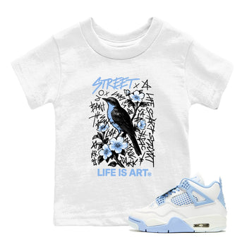 Air Jordan 4 Forget Me Not t-shirts to match jordans Life Is Art sneaker match tees 4s blue graphic tee for sneakerheads SNRT Sneaker Tees Youth Baby White 1 tee