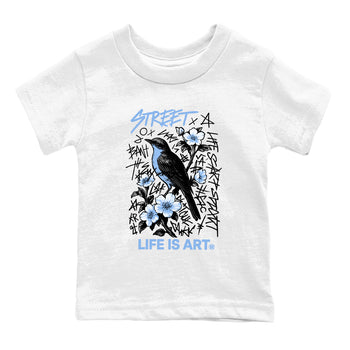 Air Jordan 4 Forget Me Not t-shirts to match jordans Life Is Art sneaker match tees 4s blue graphic tee for sneakerheads SNRT Sneaker Tees Youth Baby White 2 tee
