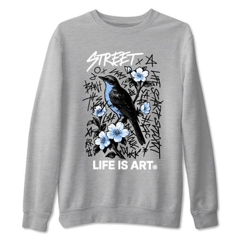 Air Jordan 4 Forget Me Not t-shirts to match jordans Life Is Art sneaker match tees 4s blue graphic tee for sneakerheads SNRT Sneaker Tees unisex cotton Heather Grey 2 shirts