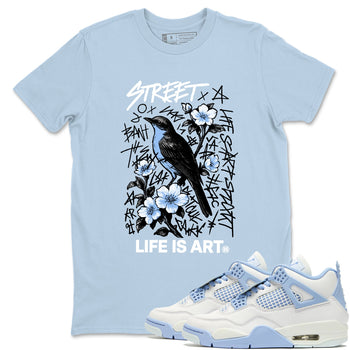 Air Jordan 4 Forget Me Not t-shirts to match jordans Life Is Art sneaker match tees 4s blue graphic tee for sneakerheads SNRT Sneaker Tees unisex cotton Light Blue 1 shirts