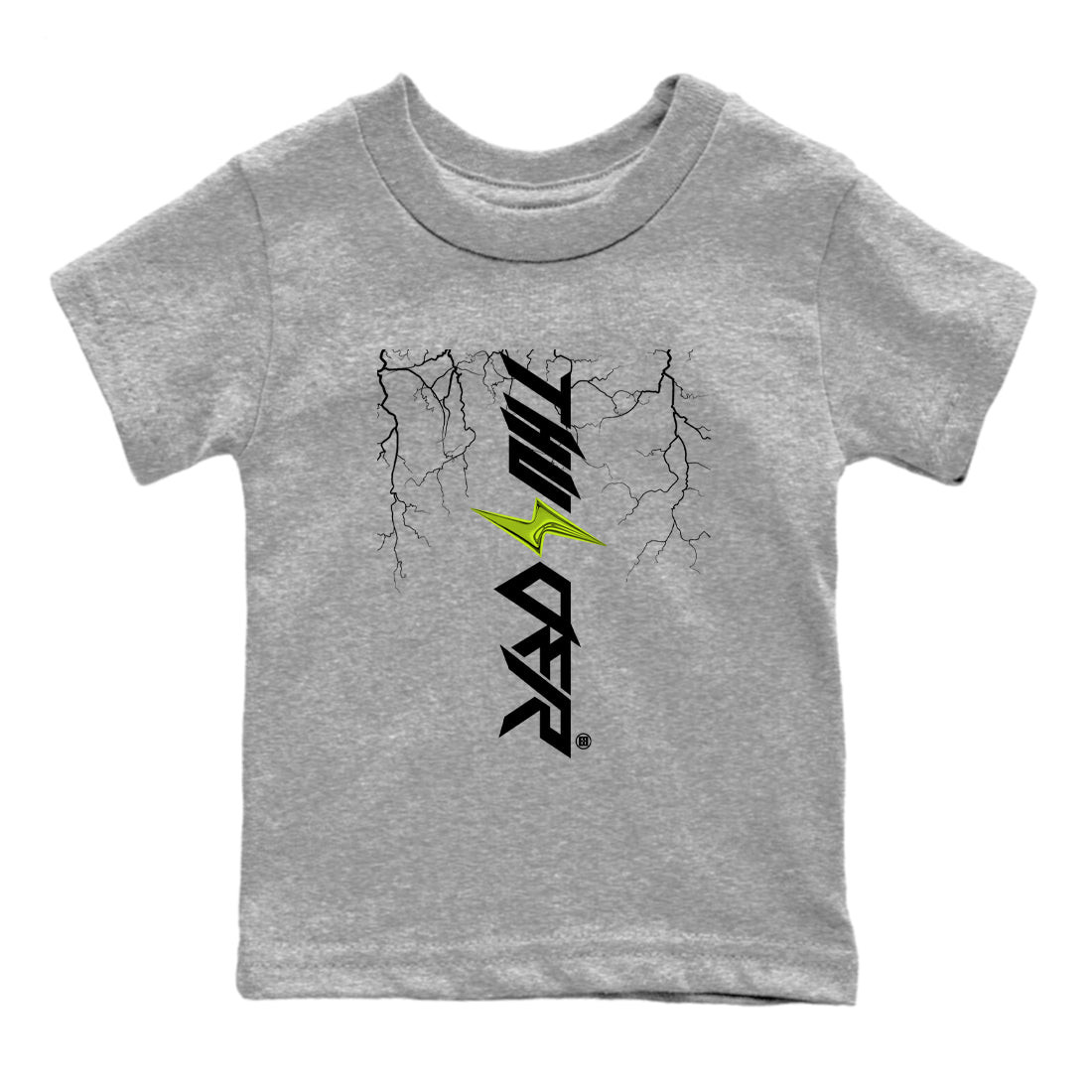 Foams One Black Volt best t shirts to wear with jordans Lightning Thunder sneaker match tees Air Foamposite One Black Volt match shoes to clothes SNRT Sneaker Tees Youth Baby Heather Grey 2 tee