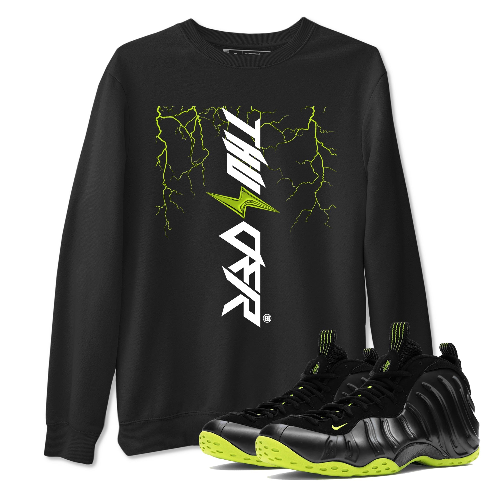 Foams One Black Volt best t shirts to wear with jordans Lightning Thunder sneaker match tees Air Foamposite One Black Volt match shoes to clothes SNRT Sneaker Tees unisex cotton Black 1 shirts