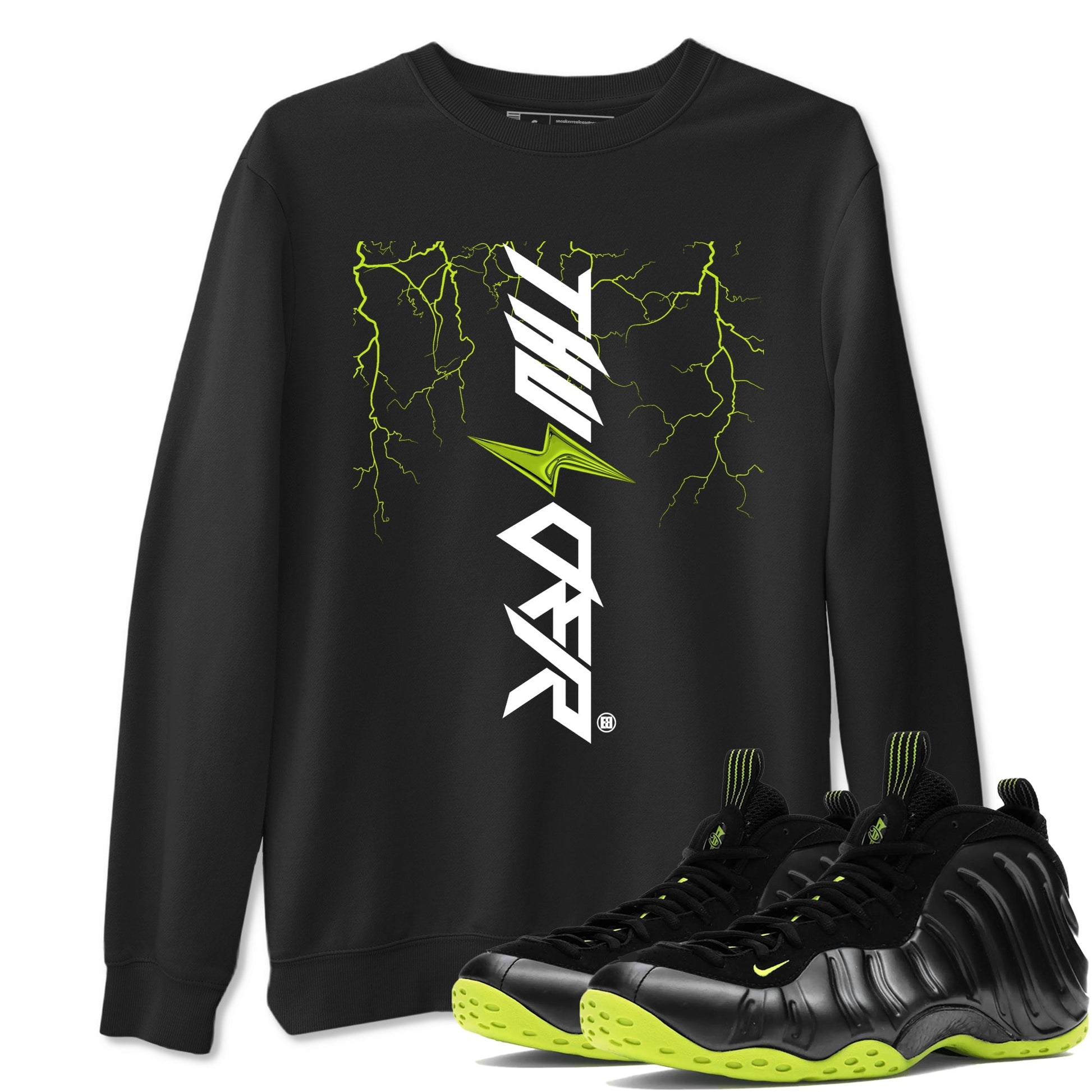 Foams One Black Volt best t shirts to wear with jordans Lightning Thunder sneaker match tees Air Foamposite One Black Volt match shoes to clothes SNRT Sneaker Tees unisex cotton Black 1 shirts