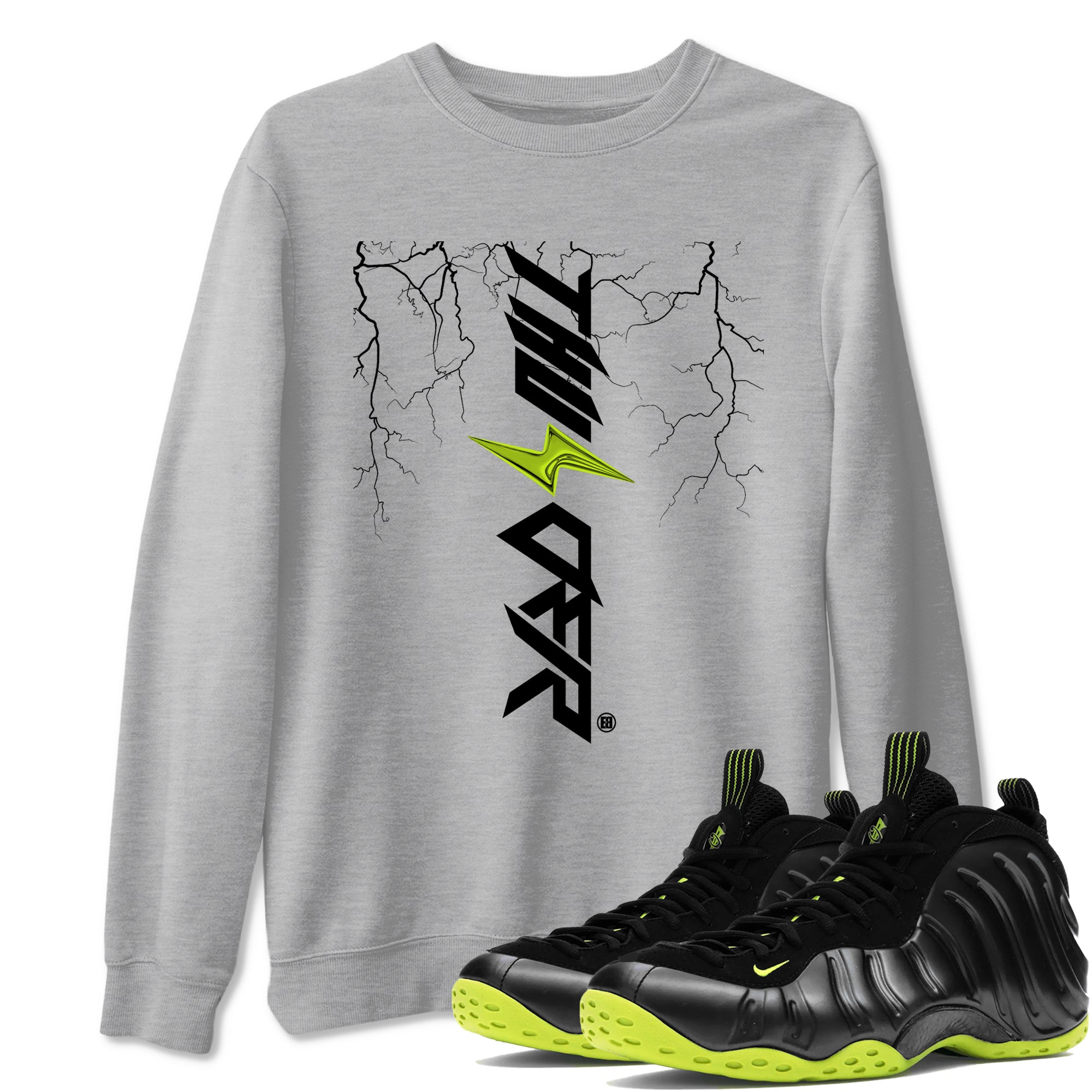 Foams One Black Volt best t shirts to wear with jordans Lightning Thunder sneaker match tees Air Foamposite One Black Volt match shoes to clothes SNRT Sneaker Tees unisex cotton Heather Grey 1 shirts