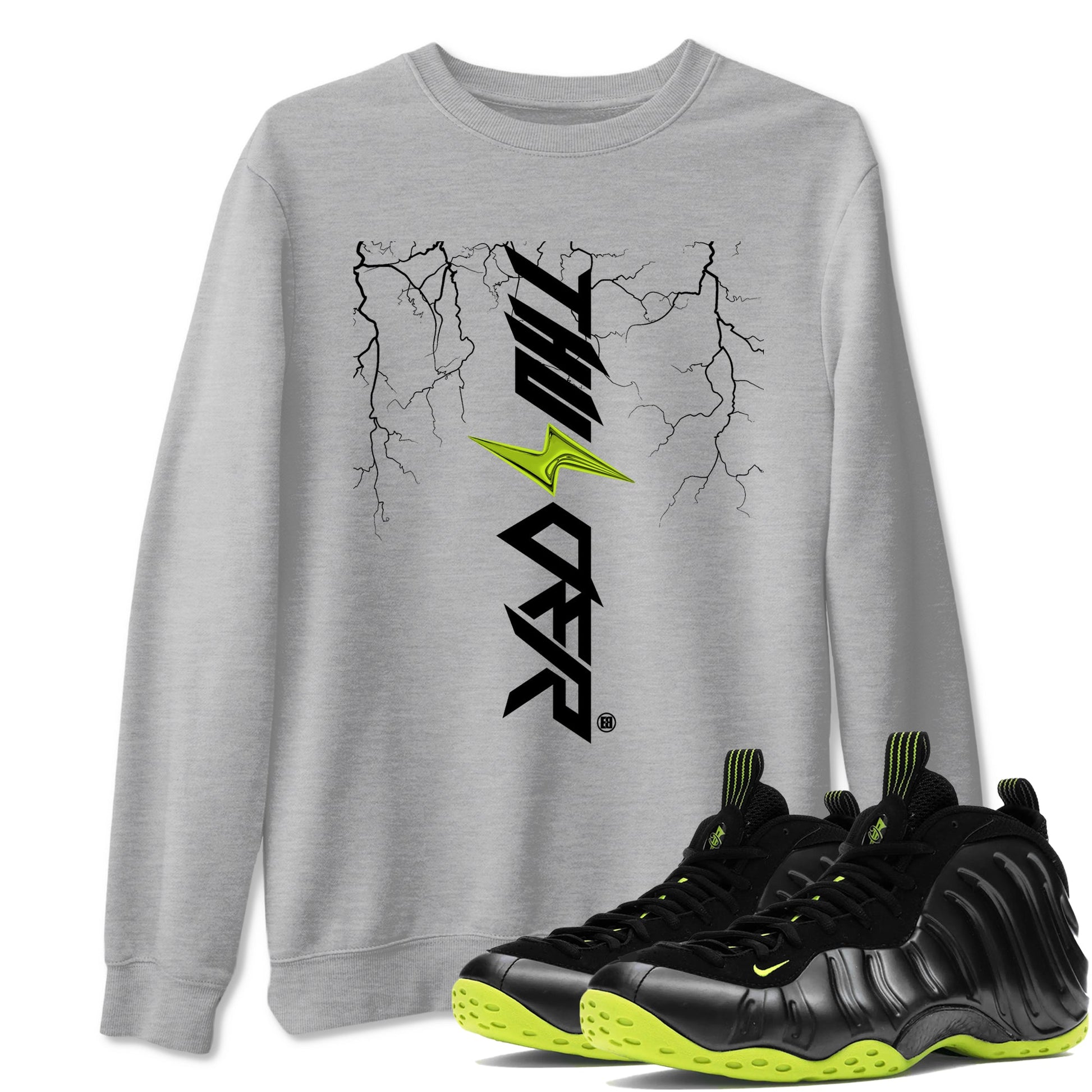 Foams One Black Volt best t shirts to wear with jordans Lightning Thunder sneaker match tees Air Foamposite One Black Volt match shoes to clothes SNRT Sneaker Tees unisex cotton Heather Grey 1 shirts