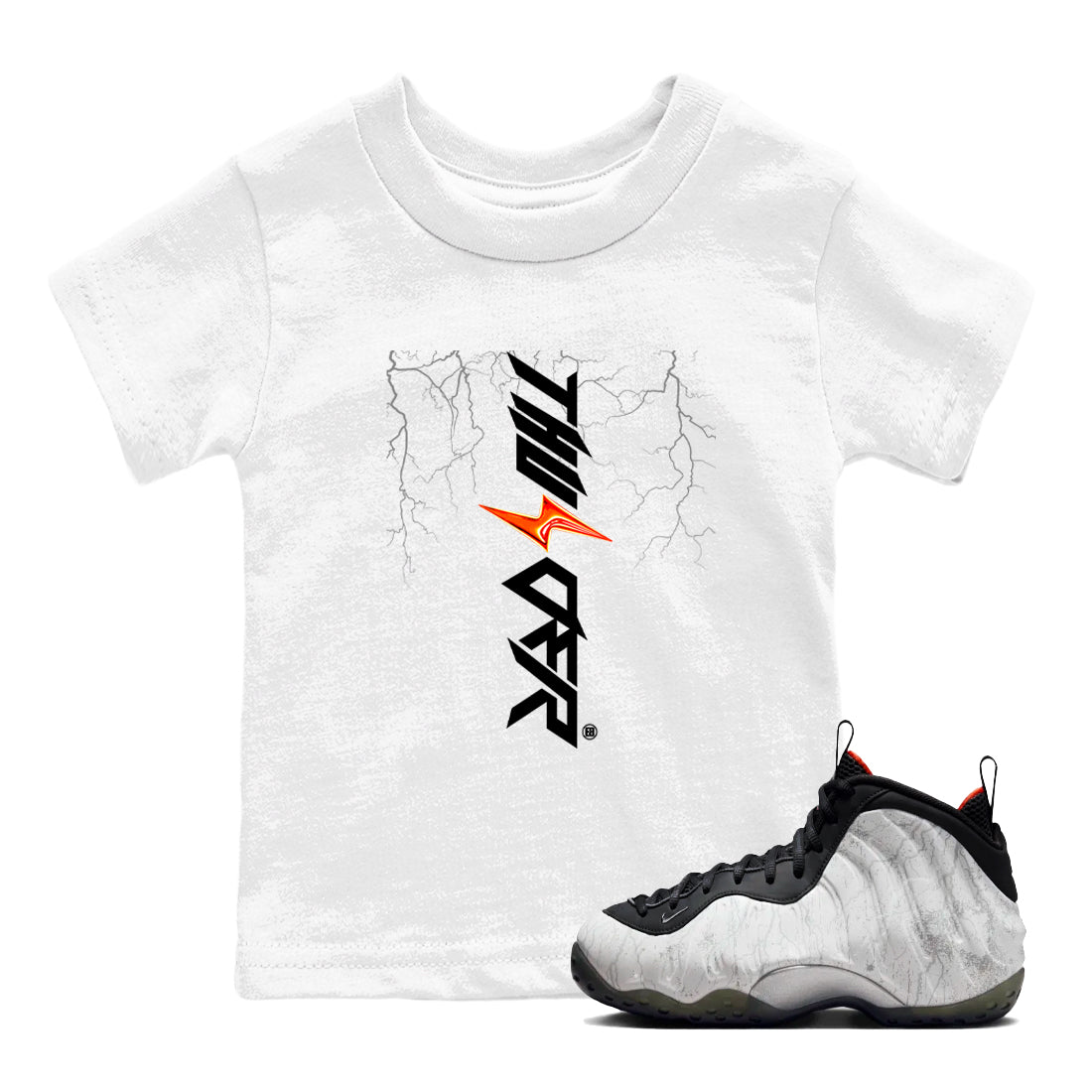 Foams One Jin shirts to match jordans Lightning Thunder sneaker match tees Air Foamposite One Jin match shoes to clothes SNRT Sneaker Tees Youth Baby White 1 tee