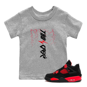 4s Red Thunder shirts to match jordans Lightning Thunder sneaker match tees Air Jordan 4 Red Thunder SNRT Sneaker Tees streetwear brand Baby and Youth Heather Grey 1 cotton tee