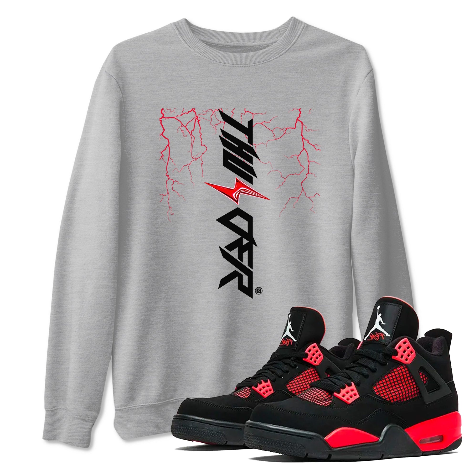 4s Red Thunder shirts to match jordans Lightning Thunder sneaker match tees Air Jordan 4 Red Thunder SNRT Sneaker Tees streetwear brand Heather Grey 1 unisex cotton tee