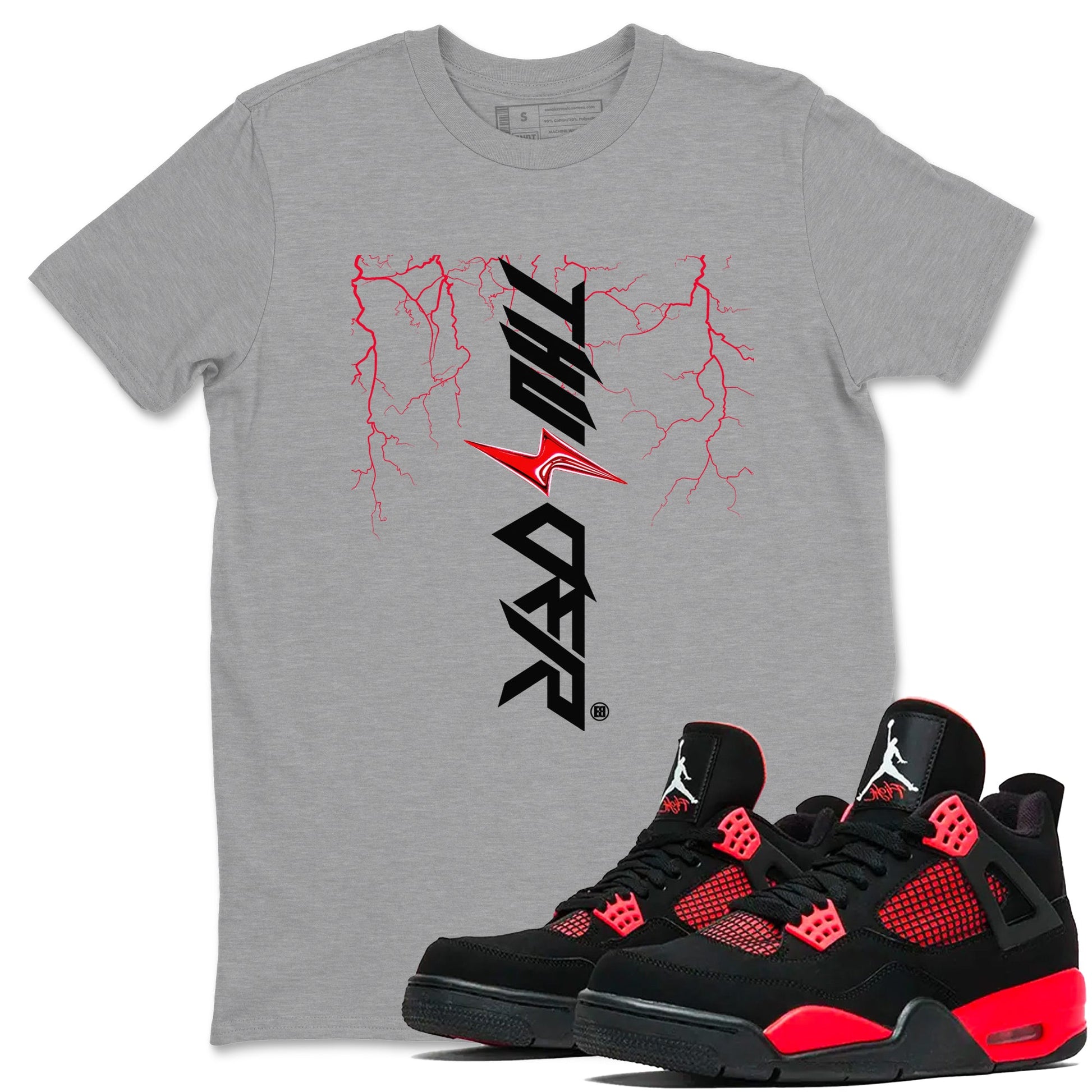 4s Red Thunder shirts to match jordans Lightning Thunder sneaker match tees Air Jordan 4 Red Thunder SNRT Sneaker Tees streetwear brand Heather Grey 1 unisex cotton tee