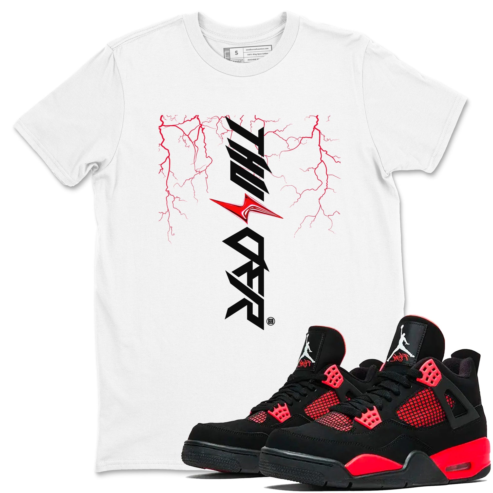 4s Red Thunder shirts to match jordans Lightning Thunder sneaker match tees Air Jordan 4 Red Thunder SNRT Sneaker Tees streetwear brand White 1 unisex cotton tee