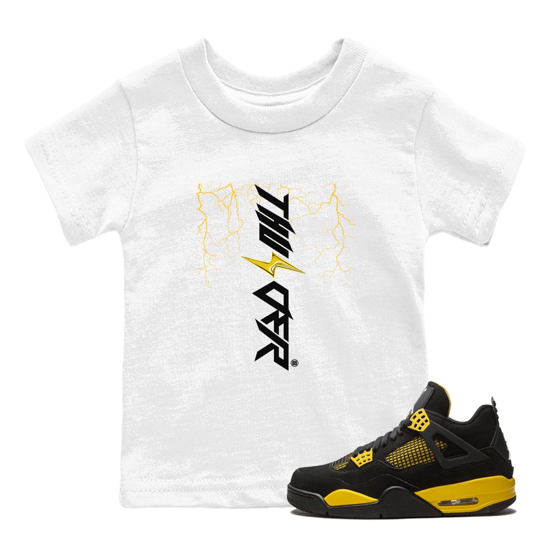 AJ4 Thunder shirts to match jordans Lightning Thunder sneaker match tees Air Jordan 4 Thunder SNRT Sneaker Tees streetwear brand Baby and Youth White 1 cotton tee