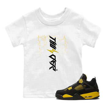 AJ4 Thunder shirts to match jordans Lightning Thunder sneaker match tees Air Jordan 4 Thunder SNRT Sneaker Tees streetwear brand Baby and Youth White 1 cotton tee