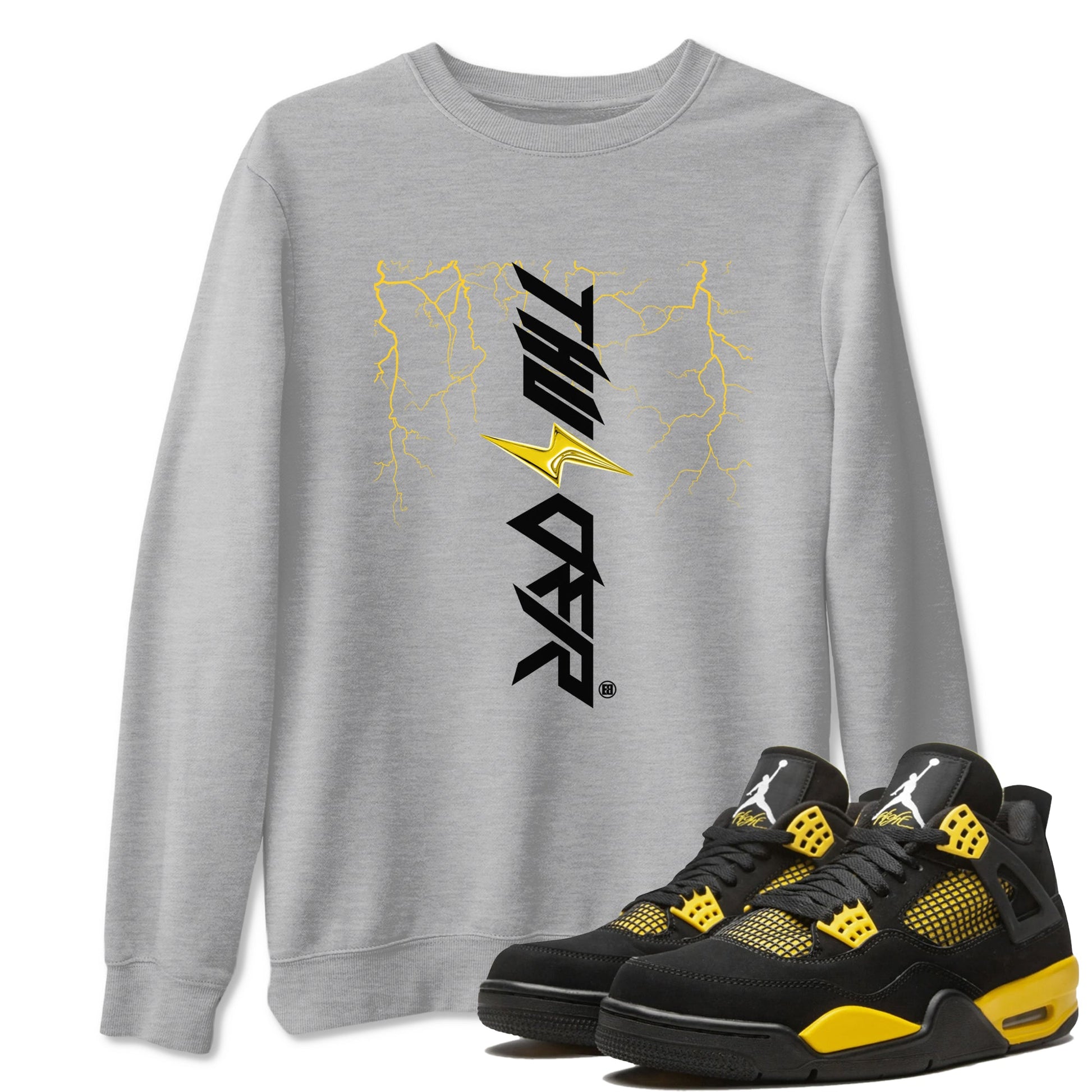 AJ4 Thunder shirts to match jordans Lightning Thunder sneaker match tees Air Jordan 4 Thunder SNRT Sneaker Tees streetwear brand Heather Grey 1 unisex cotton tee