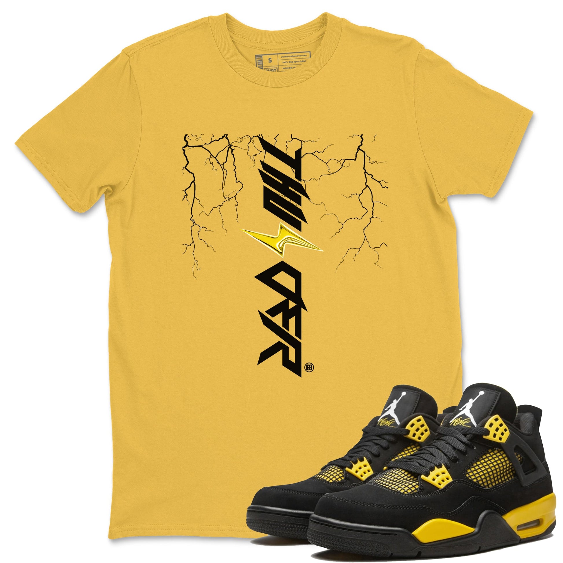 AJ4 Thunder shirts to match jordans Lightning Thunder sneaker match tees Air Jordan 4 Thunder SNRT Sneaker Tees streetwear brand Daisy 1 unisex cotton tee