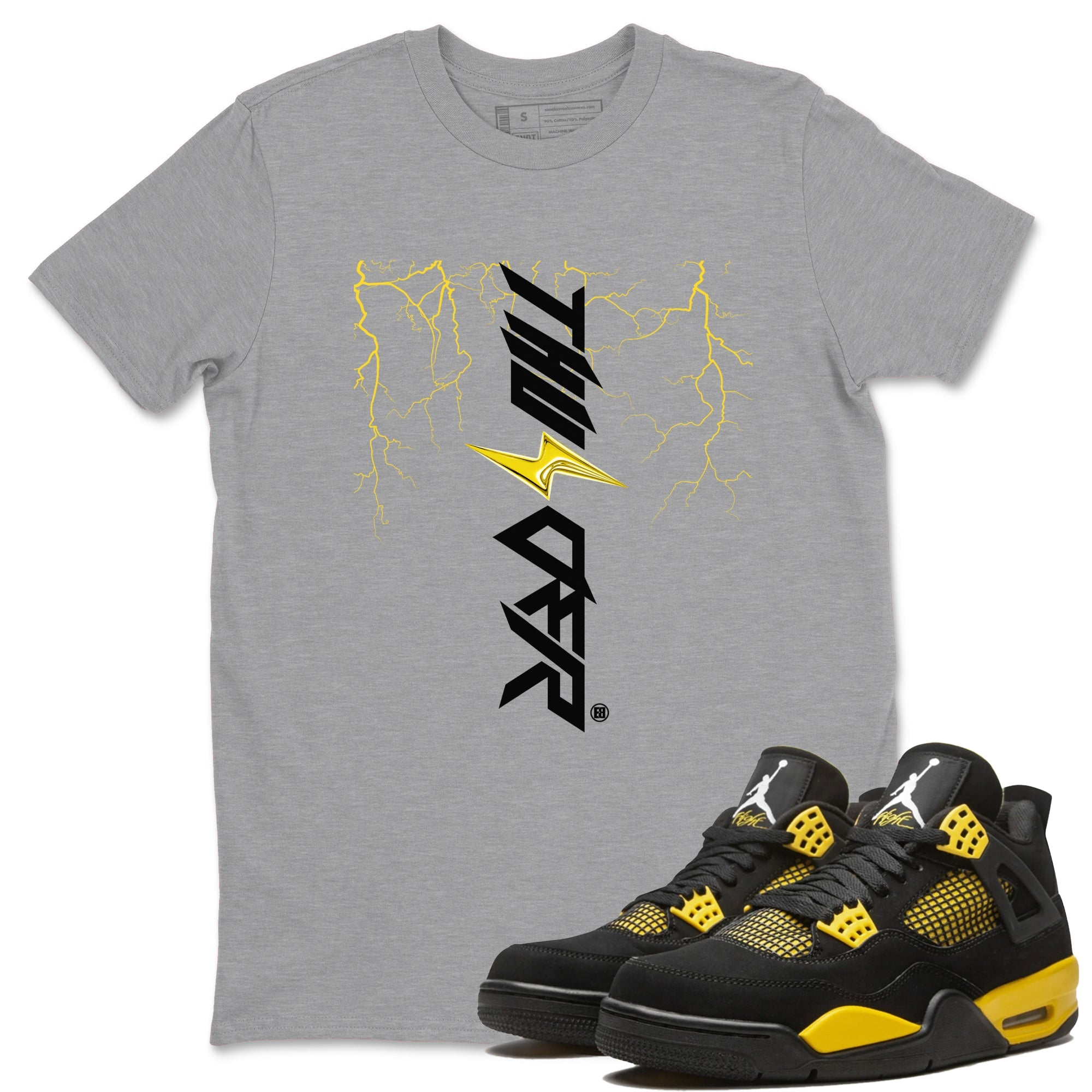 AJ4 Thunder shirts to match jordans Lightning Thunder sneaker match tees Air Jordan 4 Thunder SNRT Sneaker Tees streetwear brand Heather Grey 1 unisex cotton tee