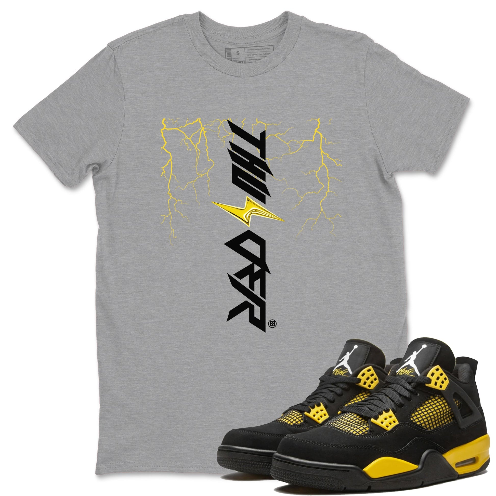 AJ4 Thunder shirts to match jordans Lightning Thunder sneaker match tees Air Jordan 4 Thunder SNRT Sneaker Tees streetwear brand Heather Grey 1 unisex cotton tee